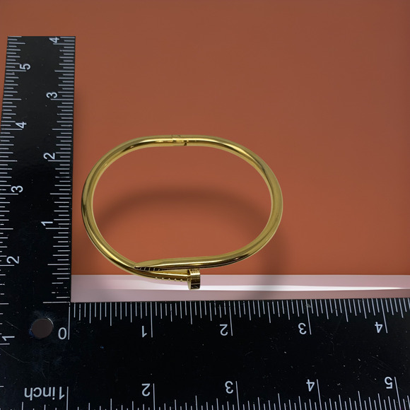 New Modernist Gold Tone Nailhead Hinged Cuff Bracelet Minimalist Artistic - Picture 5 of 6